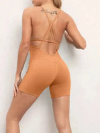 Sexy buttocks yoga pants sports one-piece fitness pants open back cross jumpsuit - Fashionfitz