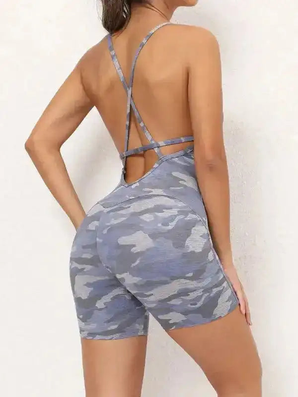 Sexy buttocks yoga pants sports one-piece fitness pants open back cross jumpsuit - Fashionfitz