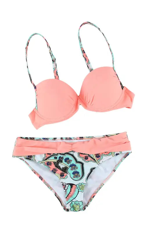 Sexy pink padded gather push-up bikini set - bikinis