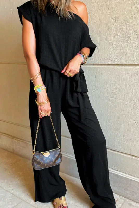 Shadow check one shoulder jumpsuit