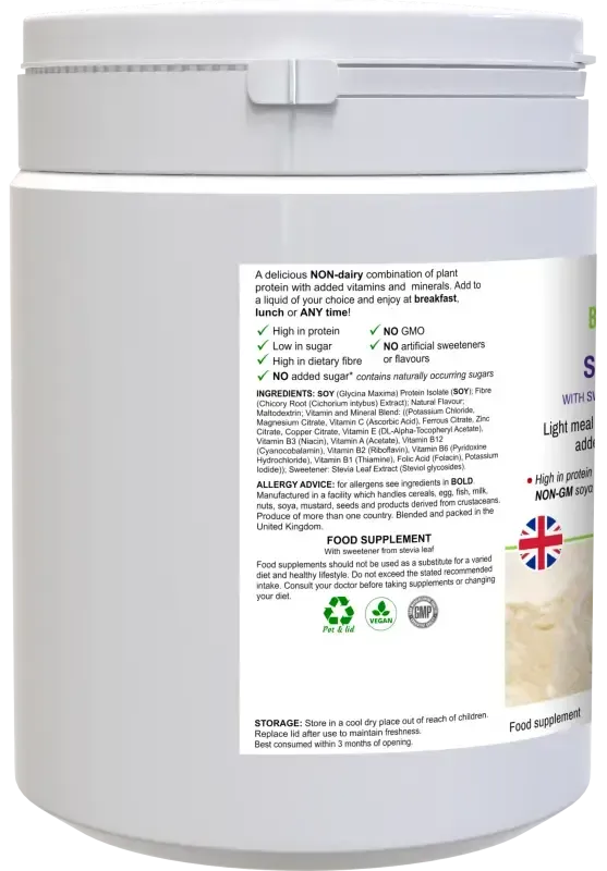 Shake Me Up Vanilla front-angle view — smooth vanilla protein powder for convenient vegan nutrition on-the-go