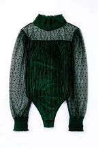 Sheer Dotty Long Sleeve Ribbed Velvet Bodysuit - Fashionfitz