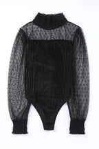 Sheer Dotty Long Sleeve Ribbed Velvet Bodysuit - Fashionfitz
