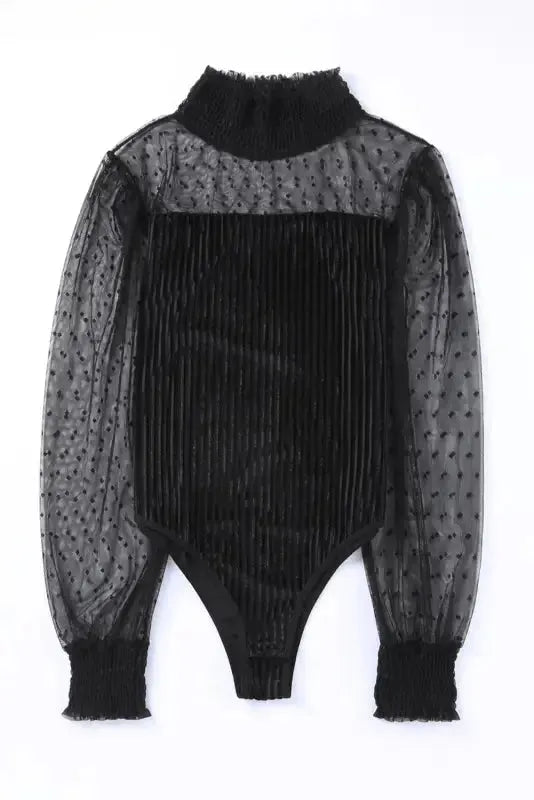 Sheer Dotty Long Sleeve Ribbed Velvet Bodysuit - Fashionfitz