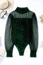 Sheer Dotty Long Sleeve Ribbed Velvet Bodysuit - Fashionfitz