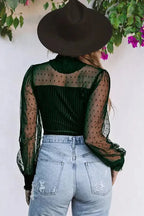 Sheer Dotty Long Sleeve Ribbed Velvet Bodysuit - Fashionfitz