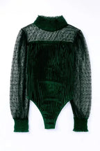 Sheer Dotty Long Sleeve Ribbed Velvet Bodysuit - Fashionfitz
