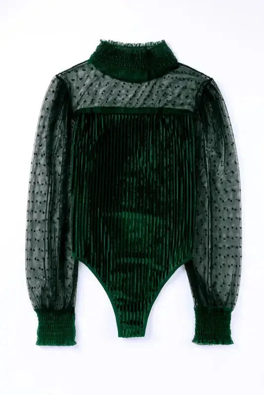 Sheer Dotty Long Sleeve Ribbed Velvet Bodysuit - Fashionfitz