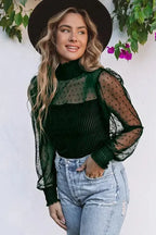 Sheer Dotty Long Sleeve Ribbed Velvet Bodysuit - Fashionfitz