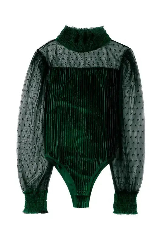 Sheer Dotty Long Sleeve Ribbed Velvet Bodysuit - Fashionfitz