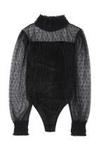Sheer Dotty Long Sleeve Ribbed Velvet Bodysuit - Fashionfitz