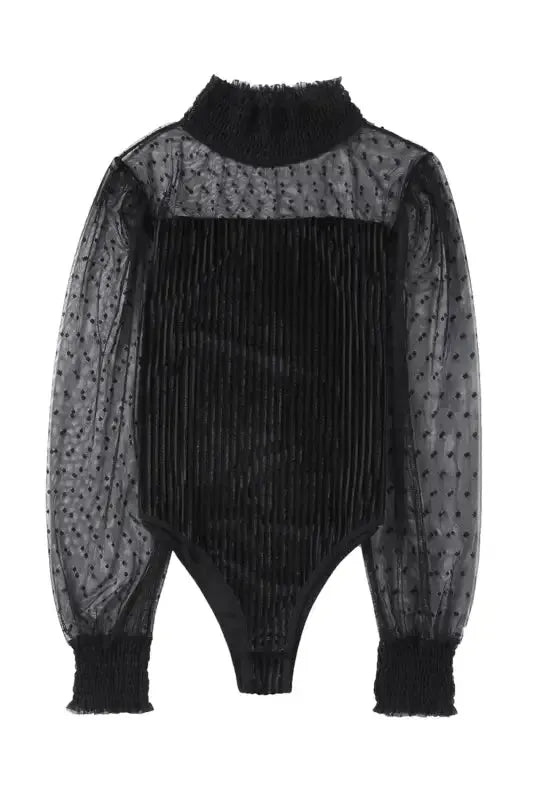 Sheer Dotty Long Sleeve Ribbed Velvet Bodysuit - Fashionfitz