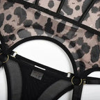 Sheer Mesh Leopard Print Sexy Bustier Set - Fashionfitz
