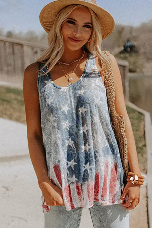 Shift tank top - blue vintage washed flag print - tops/tank tops