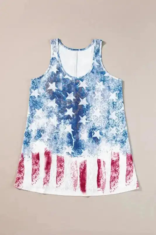 Shift Tank Top - Blue Vintage Washed Flag Print - Fashionfitz