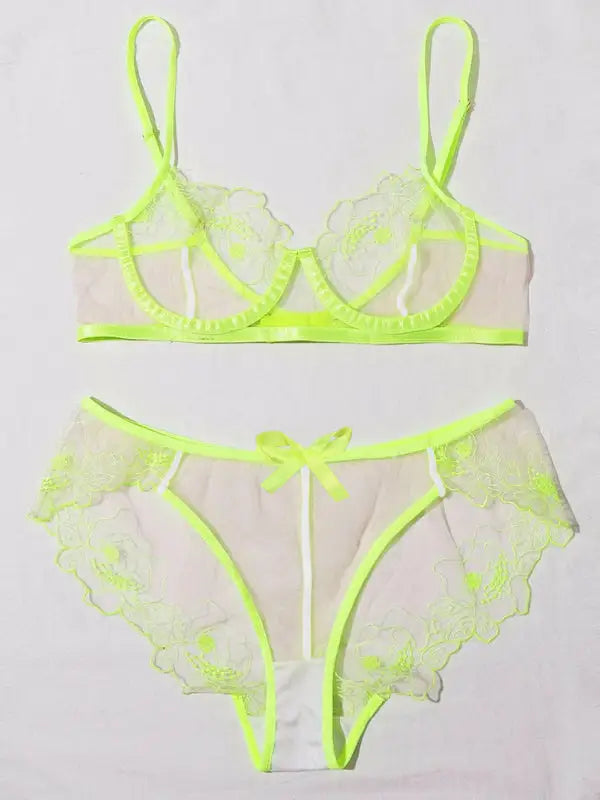 Shine for me mesh 2 piece set - fruit green / s - lingerie sets