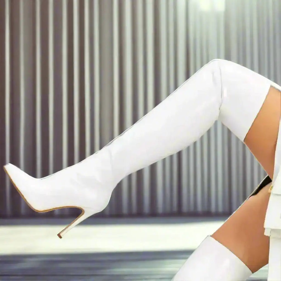 Shiny Stiletto High Heels Over-the-Knee Boots - Fashionfitz