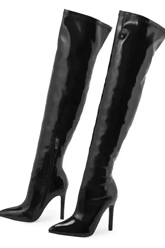 Shiny Stiletto High Heels Over-the-Knee Boots - Fashionfitz