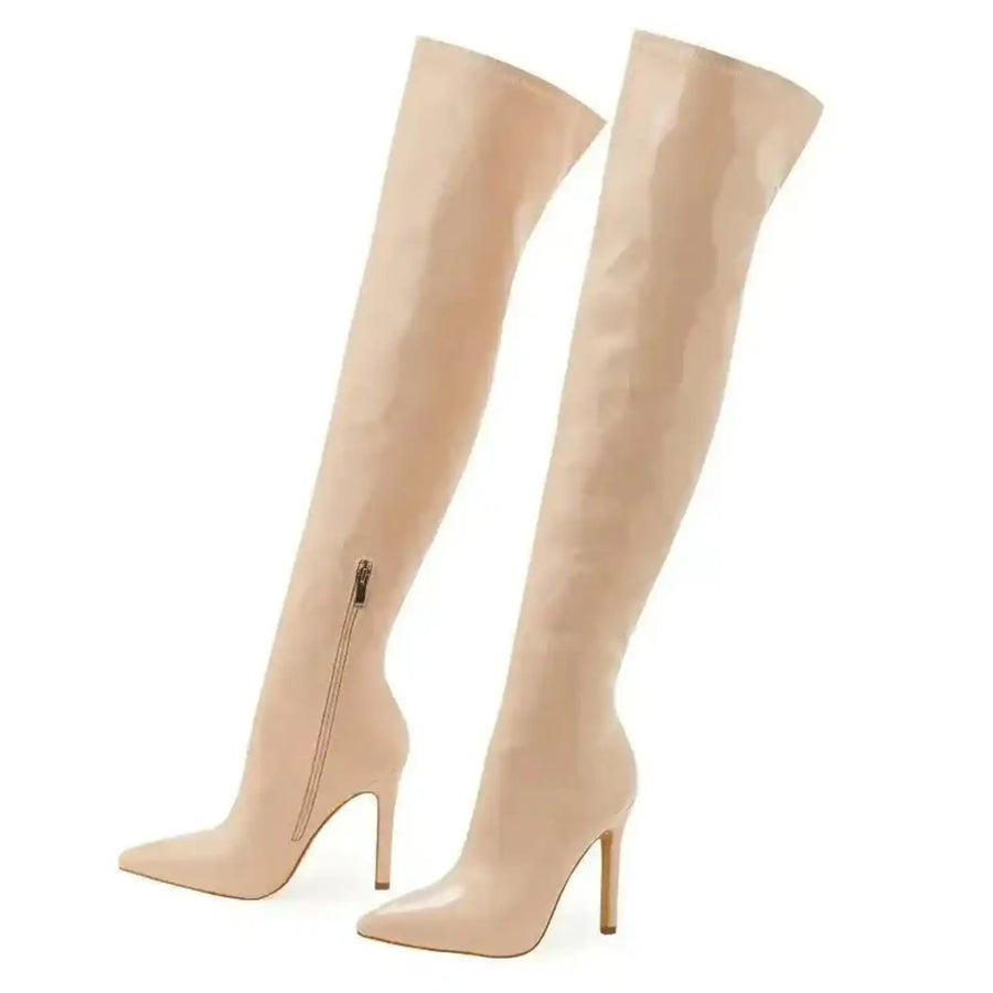 Shiny Stiletto High Heels Over-the-Knee Boots - Fashionfitz