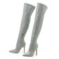 Shiny stiletto high heels over-the-knee boots - gray / 35