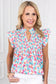 Shirred Blouse - Yoke Ruffled Abstract Print - Fashionfitz