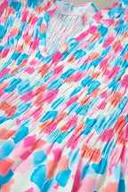 Shirred Blouse - Yoke Ruffled Abstract Print - Fashionfitz