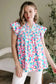 Shirred Blouse - Yoke Ruffled Abstract Print - Fashionfitz