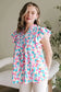 Shirred Blouse - Yoke Ruffled Abstract Print - Fashionfitz