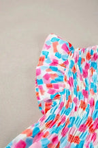 Shirred Blouse - Yoke Ruffled Abstract Print - Fashionfitz
