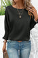 Black shirred dolman sleeve satin blouse - l / 100% polyester - blouses & shirts