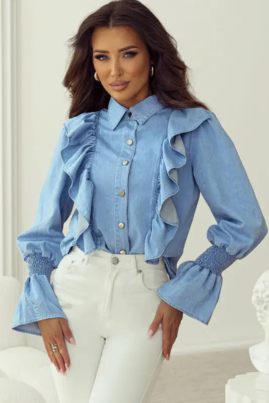 Shirred grace chambray shirt | women’s denim shirts | fashionfitz