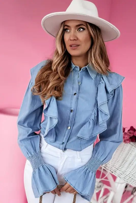 Shirred grace chambray shirt | women’s denim shirts | fashionfitz