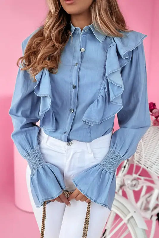 Shirred grace chambray shirt | women’s denim shirts | fashionfitz