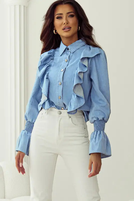 Shirred grace chambray shirt | women’s denim shirts | fashionfitz