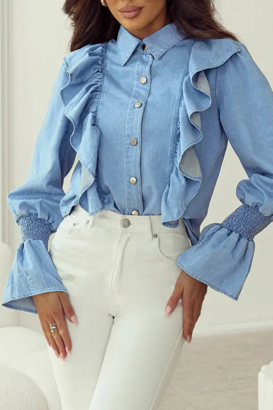 Shirred grace chambray shirt | women’s denim shirts | fashionfitz