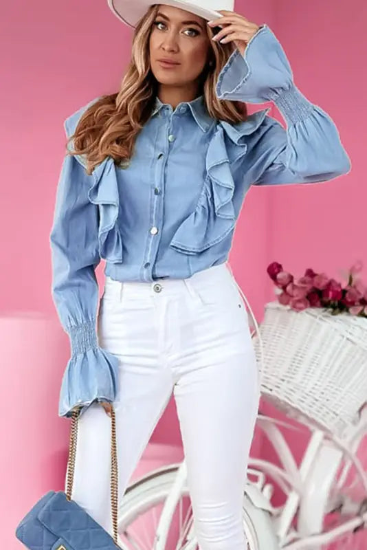 Shirred grace chambray shirt | women’s denim shirts | fashionfitz