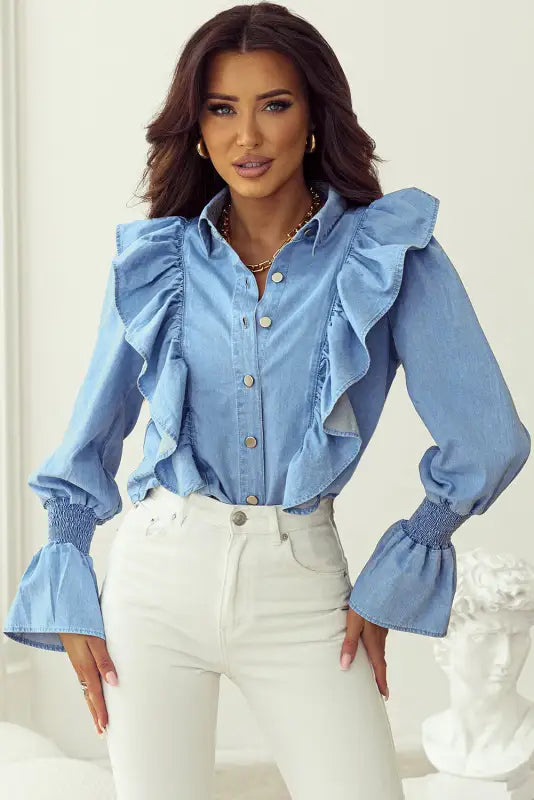 Shirred grace chambray shirt | women’s denim shirts | fashionfitz