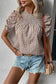 Shirred round neck puff sleeve blouse - short blouses