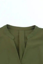 Shirt Dress - Green Split V Neck Ruffled Sleeves - Fashionfitz
