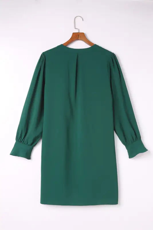 Shirt dress - green split v neck ruffled sleeves - mini dresses