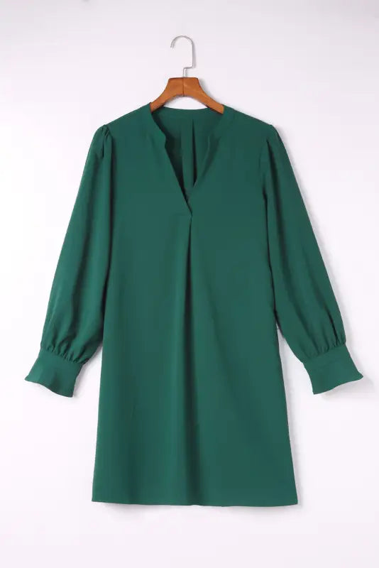 Shirt dress - green split v neck ruffled sleeves - mini dresses