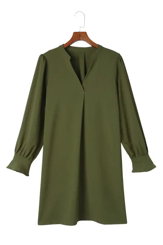 Shirt dress - green split v neck ruffled sleeves - mini dresses