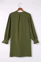 Shirt Dress - Green Split V Neck Ruffled Sleeves - Fashionfitz