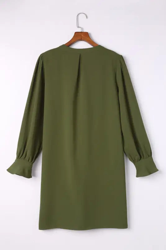 Shirt dress - green split v neck ruffled sleeves - mini dresses