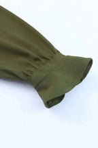 Shirt Dress - Green Split V Neck Ruffled Sleeves - Fashionfitz