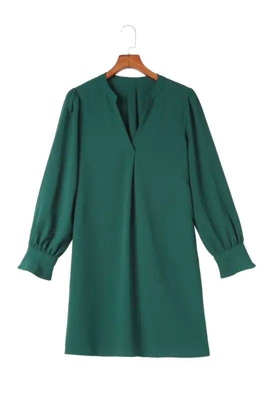 Shirt dress - green split v neck ruffled sleeves - mini dresses