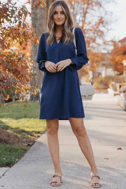 Shirt dress - green split v neck ruffled sleeves - mini dresses