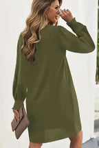 Shirt Dress - Green Split V Neck Ruffled Sleeves - Fashionfitz