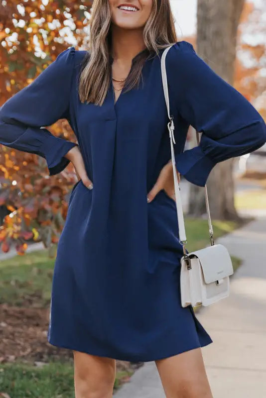 Shirt dress - green split v neck ruffled sleeves - mini dresses