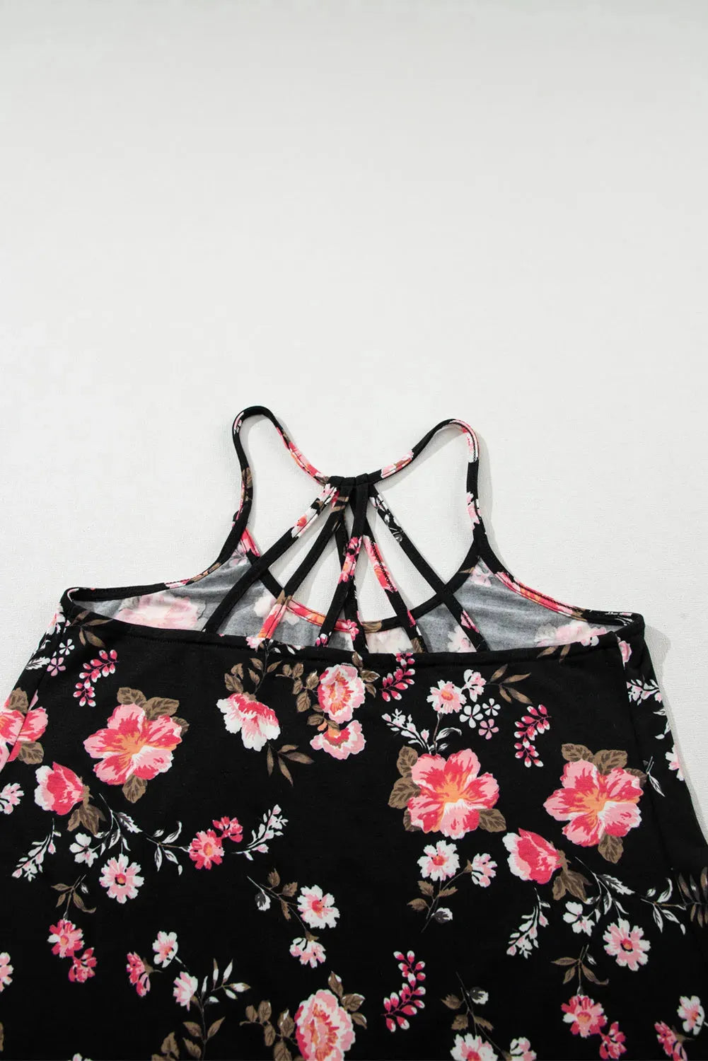 Black Floral Strappy Back Tank Top - Fashionfitz